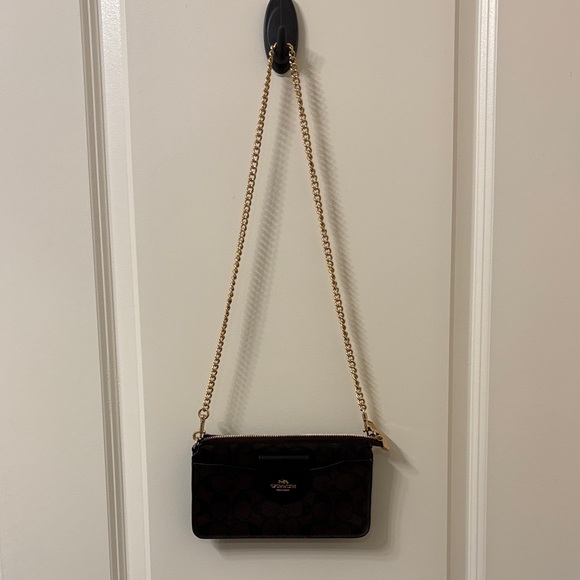 Coach Handbags - Coach Black and Brown Wristlet with Gold Chain